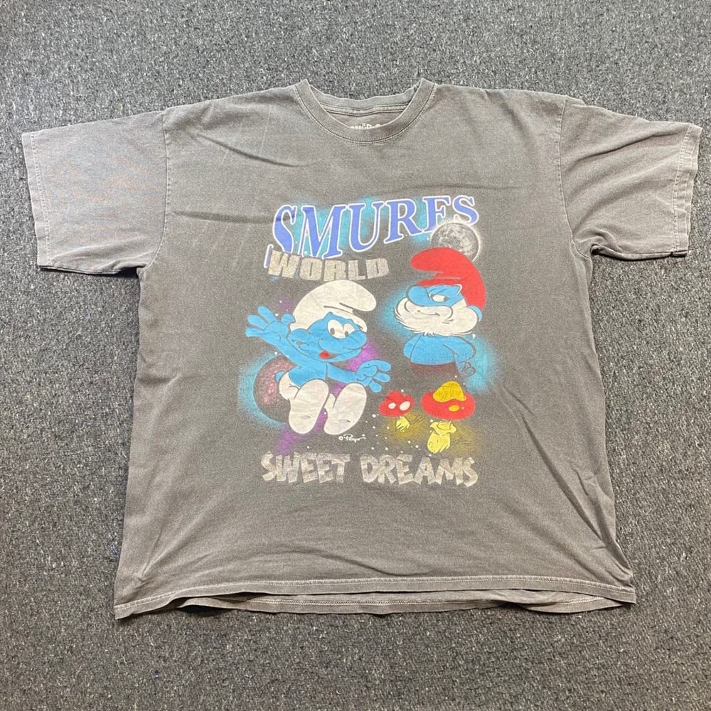 Smurfs World Sweet Dreams TShirt Sz 2XL Mens Gray Skater Retro Graphic Tee